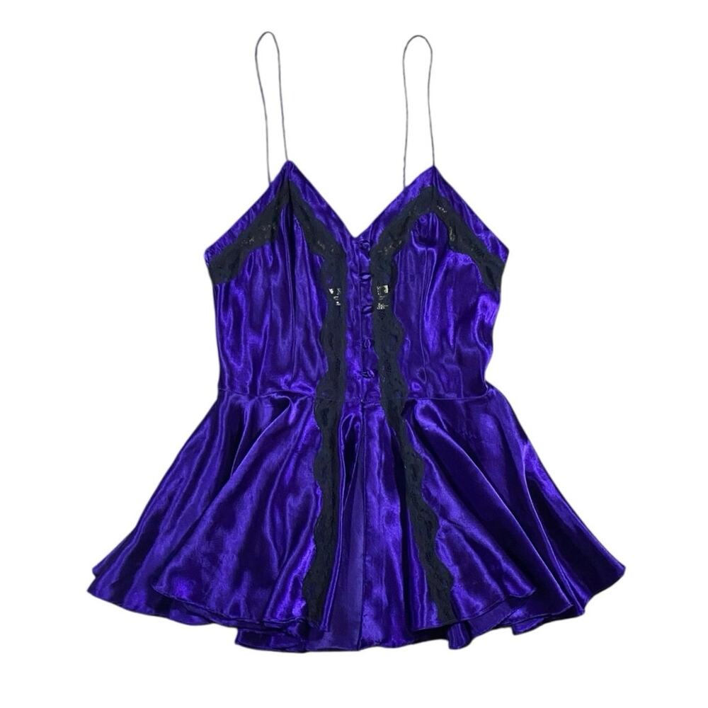 Vintage 90s Victoria Secret Gold Label Violet Satin Slip - S